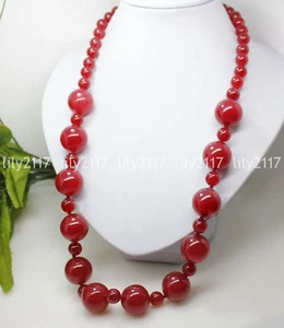 Bonito collar largo de cuentas redondas de piedras preciosas de jade rojo natural de 6 mm 12 mm 18-36"" - Imagen 1 de 11