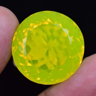 53.90 Ct Natural Neon Yellow Opal Round Certified Welo Loose Gemstone Foto 1 de 4
