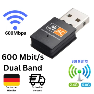AC 600Mbps WLAN Stick Dual Band 2.4GHz / 5GHz WIFI Dongle USB Wireless Adapter - Bild 1 von 4
