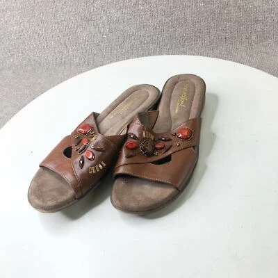 Sandalias para mujer Natural Soul 7M cuero marrón sin cordones con cuentas piedra #1360 Foto 1 de 4