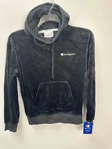 Champion Black Velour Hoodie Sweatshirt Women's Size XS Logo - Picture 1 of 10