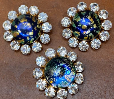 vintage glass crystal blue mix 7/8"  2pcs made in Czechoslovakia - Image 1 of 4