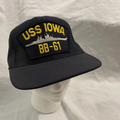 VTG USS IOWA BB-61 U.S NAVY Embroidered Ball Cap Snapback Hat Navy Black USA - Image 1 of 4