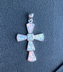 NEW Fire Opal Inlay Solid 925 Sterling Silver Cross Pendant For Necklace - Picture 1 of 12