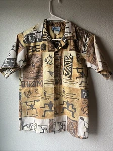 Camisa Hawaiana Vintage RJC Para Hombre Marrón Petroglifos Talla S Hecha en Hawai - Imagen 1 de 6