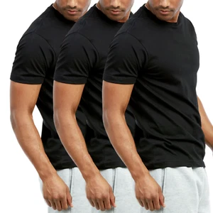 Paquete de 3 camisetas de algodón para hombre cuello redondo manga corta calce clásico camiseta lisa diaria - Imagen 1 de 34