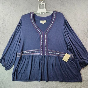 $69 NWT - Nurture by Westbound Tunic Top Blouse Women 3X Embroidered Blue NEW - Picture 1 of 12