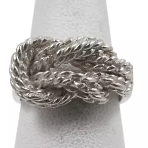 Solid 18K Women’s White Gold Ring Thick Love Knot Ring Rope Band - Picture 1 of 9