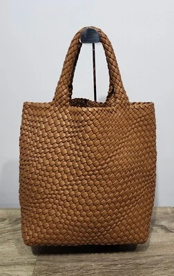Woven Vegan Leather Double Handle Brown Weave Durable Tote Hobo Bag New No Pouch - Image 1 of 4