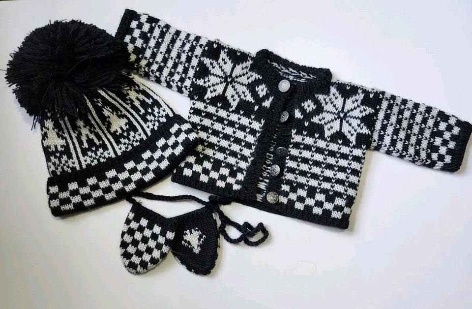 ПРИЯТНАЯ КОМПАНИЯ Кирстен ручной вязки зимние шерстяные свитер, шляпа и варежки  - Изображение 1 из 4