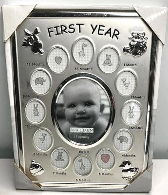 Marco de fotos Malden mi primer año bebé 13 aberturas ovaladas plateado 10"x7,5" Foto 1 de 4