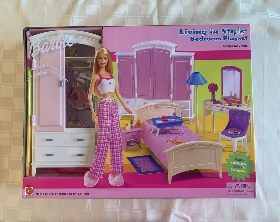 Juego de dormitorio vintage Barbie Living in Style 2002 Mattel 67552 RARO sellado Foto 1 de 4