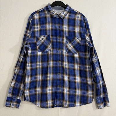 SVRN Sovereign Code Mens Shirt Medium Blue Plaid Flannel Button Up - Image 1 of 4
