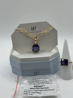 Bomb Party All My Love NK17570 Gold Plated OG Necklace Purple Topaz CZ &RG99671 - Image 1 of 4