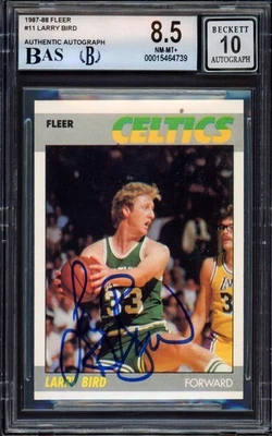 Larry Bird Auto Signed 1987-88 Fleer Card 11 Celtics BGS 8.5 Auto GM 10 Beckett - Image 1 of 2