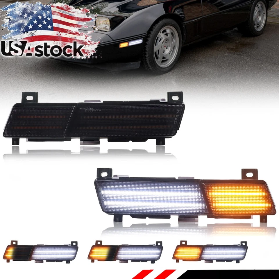 2X Smoke Dynamic Amber LED Front Signal Side Marker Lights For 84-87 Corvette C4 - Image 1 of 4