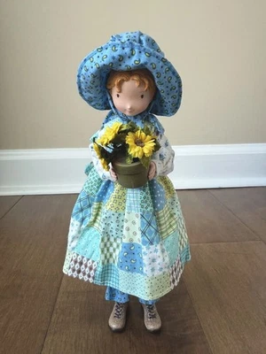 Vintage Holly Hobbie Figurine Blue Dress Holding Flowers American Greetings - Image 1 of 4