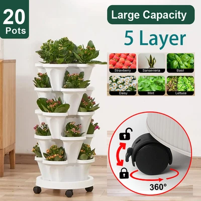Jardinera vertical de 5 niveles, jardineras apilables con ruedas para fresas Foto 1 de 4