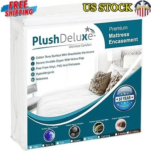 Queen Size Premium Mattress Encasement Zip Terry Cloth Hypoallergenic Ventilate - Bild 1 von 8