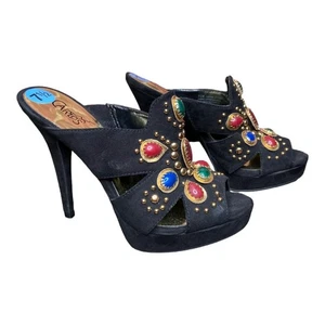 NWT Carlos Santana Crown Jeweled Open Toe Platform Heels size 7.5 - Picture 1 of 6