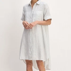 Vestido Camisa Everlane Lino Rayas Blanco y Negro Talla L - Imagen 1 de 8
