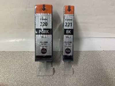 **LOTE de 2 tintas negras genuinas Canon CLI-221BK y PGI-220BK para PIXMA ~ selladas Foto 1 de 4