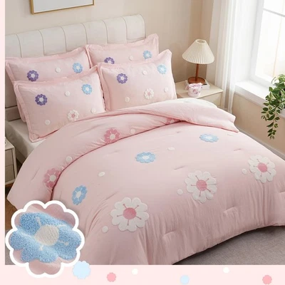 Juego de cama floral acolchado con flores centradas en el rosa - Lavable a máquina, doble... Foto 1 de 4