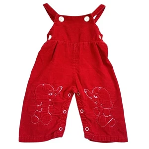 Vintage Baby Corduroy Elephant Overalls Red Padded Knees 9 12 Mo USA - Picture 1 of 7