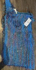 Liv Foster sz S one shoulder beaded fringe blue multicolor mini dress - Picture 1 of 4