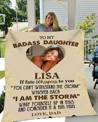 Custom Blanket with Photo Personalized Name To My Badass Daughter Blanket Gift - Image 1 of 4