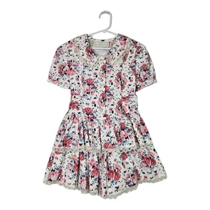 VTG Country Romance Dress Girls sz 6 White Multi Floral Fit & Flare Lace Edging - Picture 1 of 17