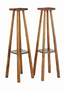 PAIR OF LATE 19TH CENTURY RUSTIC OAK PEDESTAL STANDS - Picture 1 of 6