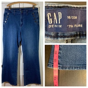 Jeans svasati GAP denim anni 70 donna taglia 16/33R blu vita alta retrò elegante trendy - Foto 1 di 16