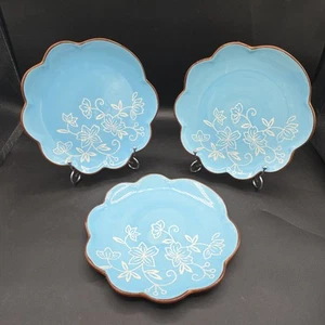 Set of 3 Temptations Light Blue FLORAL LACE 8" Inch Salad Plates MINOR WEAR - Picture 1 of 5