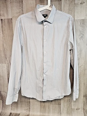 Express 1MX Black White Pin Stripe Fitted Long Sleeve Button Up Shirt Men's MED - Image 1 of 4