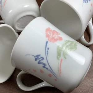 Corelle Mugs / Cups PASTEL BALLET 3.5" Set Of 4 Pink Green Blue Flowers On White - Picture 1 of 6