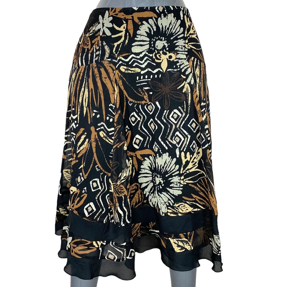 Talla 8 East 5th Negro Marrón Floral Estampado Tribal Línea A Falda Forrada  Foto 1 de 4