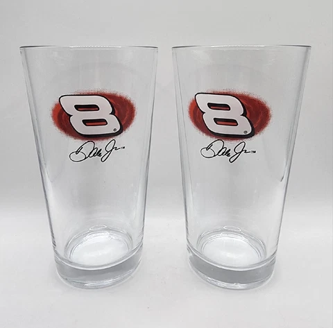 Dale Earnhardt JR #8 Nascar Pint Beer Glass Tumblers Pilsner Set Of 2 Cover
