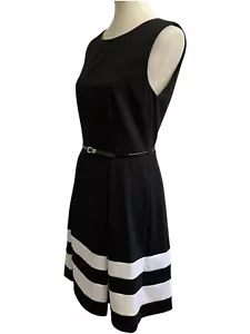 Calvin Klein Womens Size 8 Black with White Stripes Sleeveless Dress Fit & Flare - Picture 1 of 7