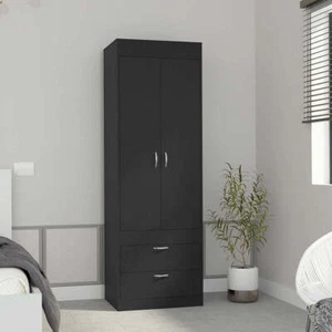 NEW Armoire 70H",Double Door Cabinet,Two Drawers,Metal Handles,Rod,Black - Picture 1 of 6