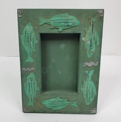 Green Wood Picture Frame With Metal Fish Accents 3" x 4.5" Photo Opening - Image 1 of 4