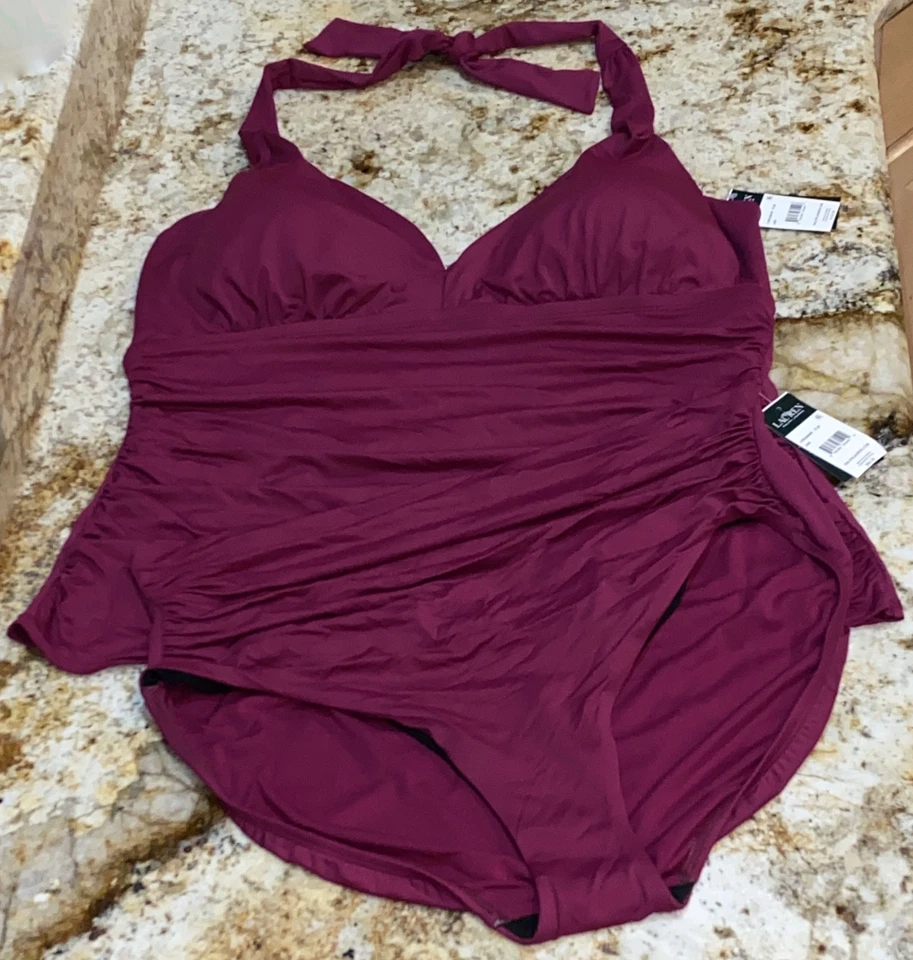 Traje de Baño Tankini Halter Ciruela Club Playa Ralph Lauren NUEVO Para Mujer Talla 20w Foto 1 de 4