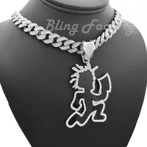 Silver Plated HATCHET MAN RUNNER Pendant & 16" 18" 20" Iced Cuban Chain Necklace - Picture 1 of 21