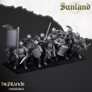 Sunland Troops Unità Fanteria Spadatori - Highlands Miniature - Figure 32 mm - Foto 1 di 2