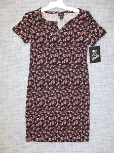 Art Class Girl's Size Small (6-6x) Short Sleeve Notch Neck Dress Black Floral - Picture 1 of 5