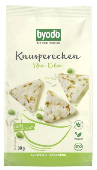 (37,78 EUR/kg) Byodo Bio Knusperecken Reis-Erbse 90 g - Bild 1 von 1