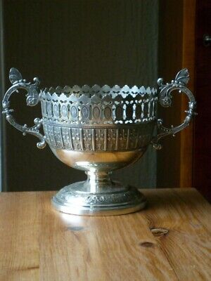 A Superb Antique Silver Plated Plant Pot Jardiniere With Butterfly Handles VGC • 28£