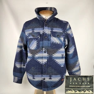 Jachs New York Mens Jacket Small Wool Blend Blue Grey Aztec Shirt Coat Lined - Picture 1 of 10