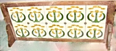 Antique Pine Frame Wash Stand Art Deco Tile Top Backsplash - Image 1 of 3