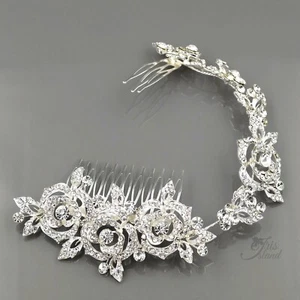 Bridal Hair Comb Crystal Rose Headpiece Wedding Accessories Silver Headband 0190 - Picture 1 of 6